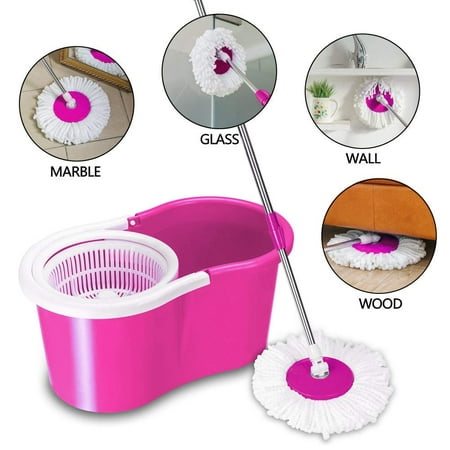 Ktaxon 360Â° Magic Rotate Mop & Bucket Household Cleaning Supplies Dual Mop Heads Pink