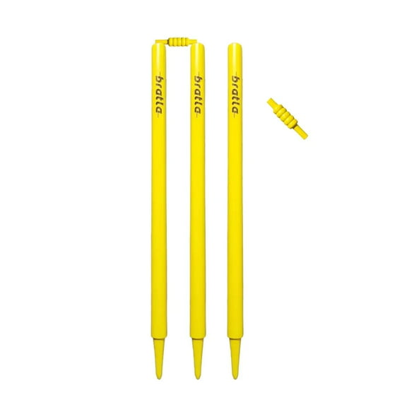 Bratla High Visibility Wood Cricket Stumps with Bails Set, Neon Yellow, 3 Piece Count