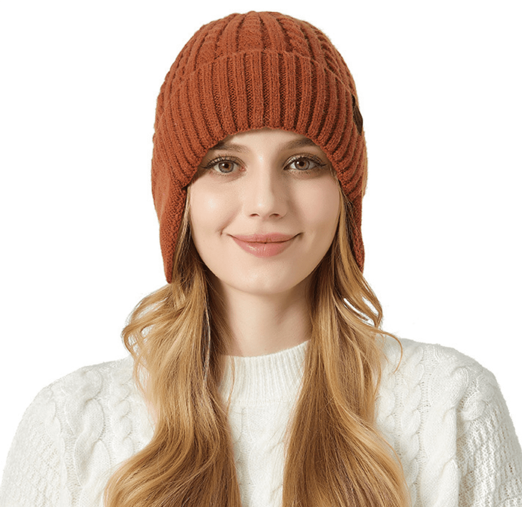 Winter Beanie with Earflap for Men Women, Warm Knit Soft Hat, Outdoor Beanie Unisex Caps Gifts for Men Women