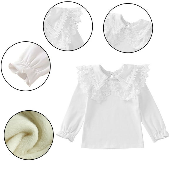 AJZIOJIRO Girls Crewneck Sweaters with Lace for Girls Toddler Fleece Lined Super Thermal Cozy Pullover Sweatshirts Tops