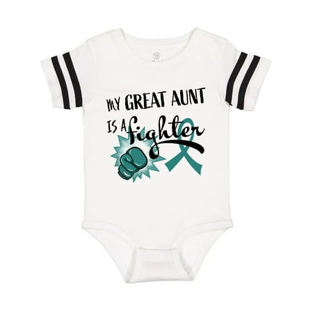 

Inktastic Ovarian Cancer Awareness My Great Aunt is a Fighter Gift Baby Boy or Baby Girl Bodysuit