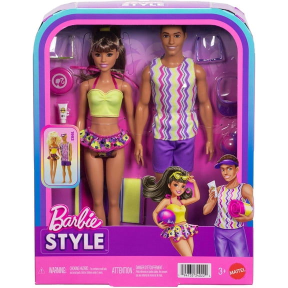 Barbie-style fashion doll set, beach-inspired looks | Includes beach accessories, 65th anniversary Ken doll