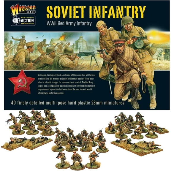 Bolt Action Miniatures - Warlord Games Soviet Infantry 28mm Miniatures- 40 Soviet Infantry Military Models, WW2 Model Kits, Miniature Wargaming by Wargames Delivered- Plastic Model Kits Military