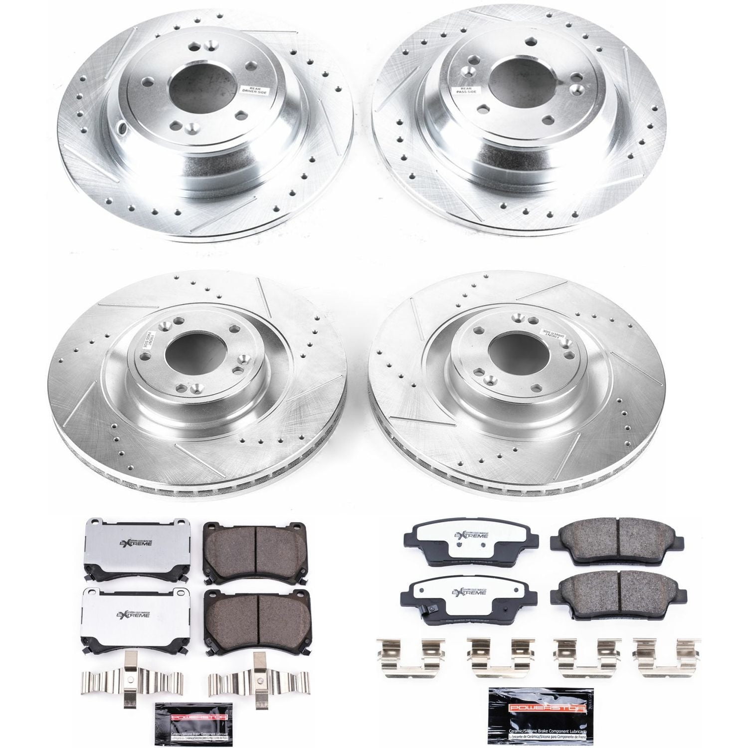 PowerStop Front and Rear Z26 Street Warrior Carbon-Fiber Ceramic Brake Pad and Drilled and Slotted Rotor Kit Fits: HYUNDAI Select Models K5929-26