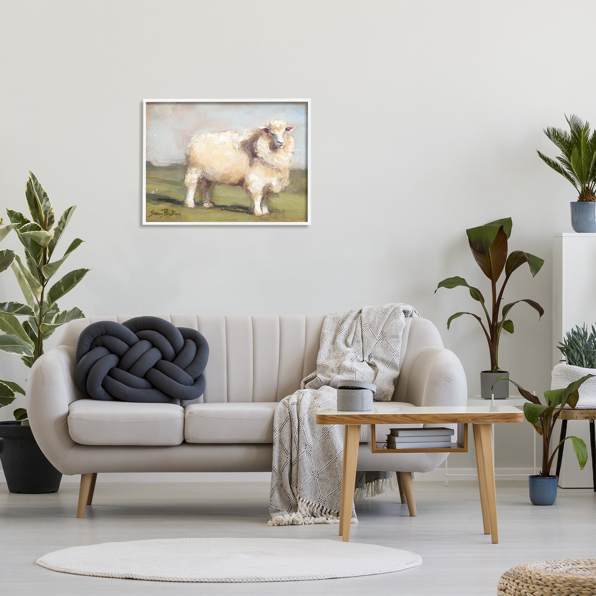 Stupell Fuzzy Sheep Country Landscape Animals & Insects Painting White Framed Art Print Wall Art