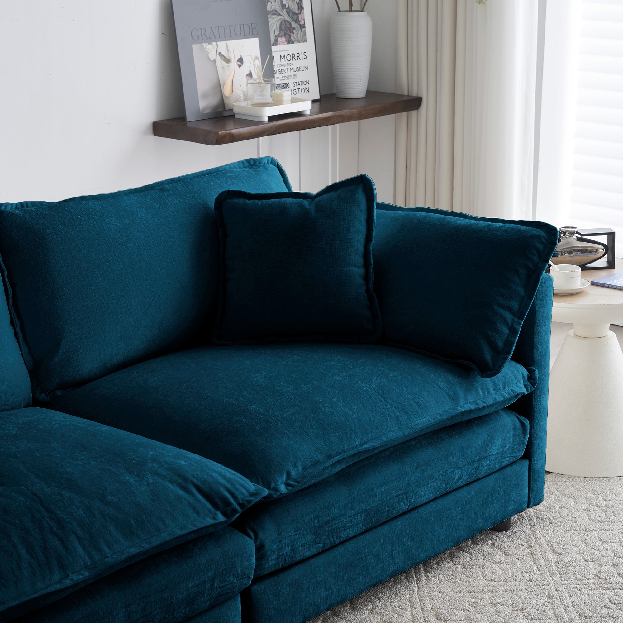 GNIXUU 2 Piece Chenille Cloud Couches Set,2 Piece Modern Loveseat Couch Set Living Room Furniture Set for Apartment Office,Blue
