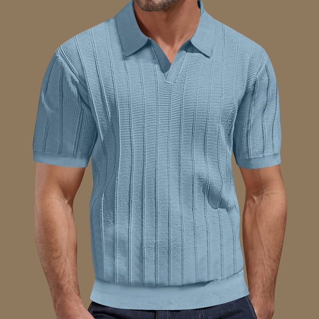 pstuiky camisetas de hombre, Camiseta de punto a rayas con agujeros y malla para hombre, manga corta, cuello en V, color liso ropa de hombre xxl