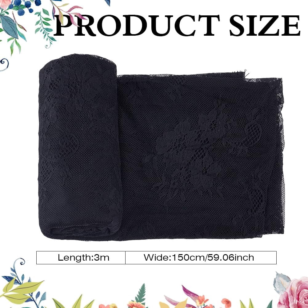 3 Yards Nylon Lace Fabric Clothing Accessories Flower Pattern Black 1740x0.2mm