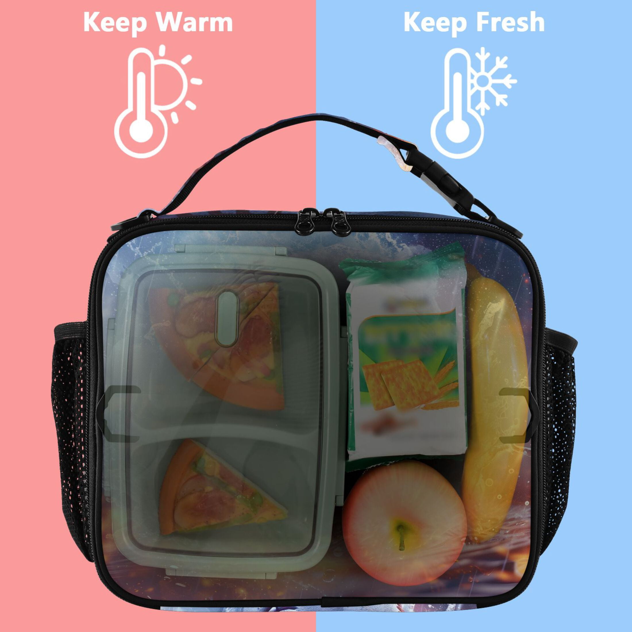 ALAZA Baseball on Fire Lunch Box Insulated Lunch Bag Cooler Tote with Shoulder Strap