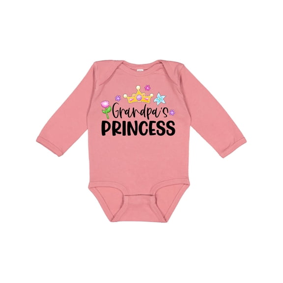Inktastic Grandpa's Princess Crown and Flowers Girls Long Sleeve Baby Bodysuit