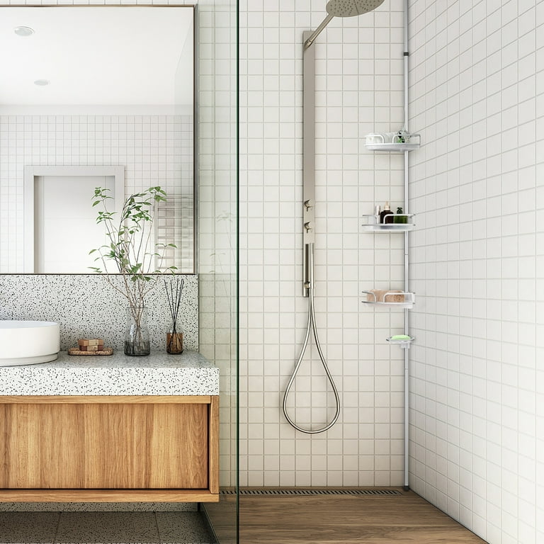 Solid Wood White Bathroom Shelf Corner Shelf Shower Shampoo