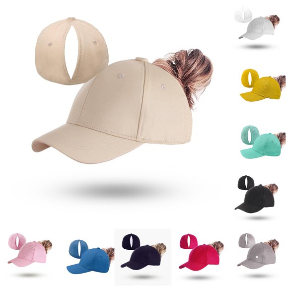 Yuanlong Women's Ponytail Hat Baseball Cap Solid Color Curved Brim Sun Hat Minimalist Running Tennis Headwear