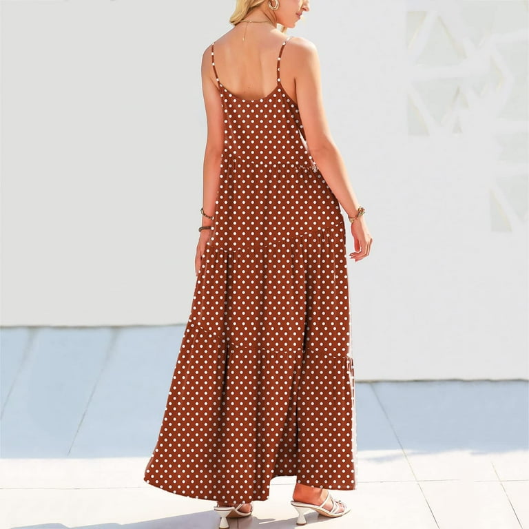Summer Savings Tent Dresses for Women Womens Summer Casual Loose Dress Strap Beach Long Maxi Summer Dresses For Women Khaki S Walmart