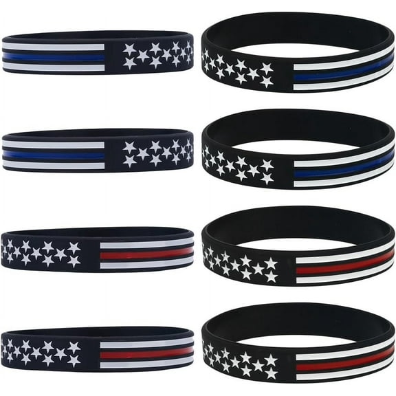 1 bag 20pcs 2 colors Rubber Band Bracelets Independence Day Theme Blue Line Red Line American Flag Silicone Bracelets Wristbands Patriot Gifts for Men Women Parties Training Sports Teams