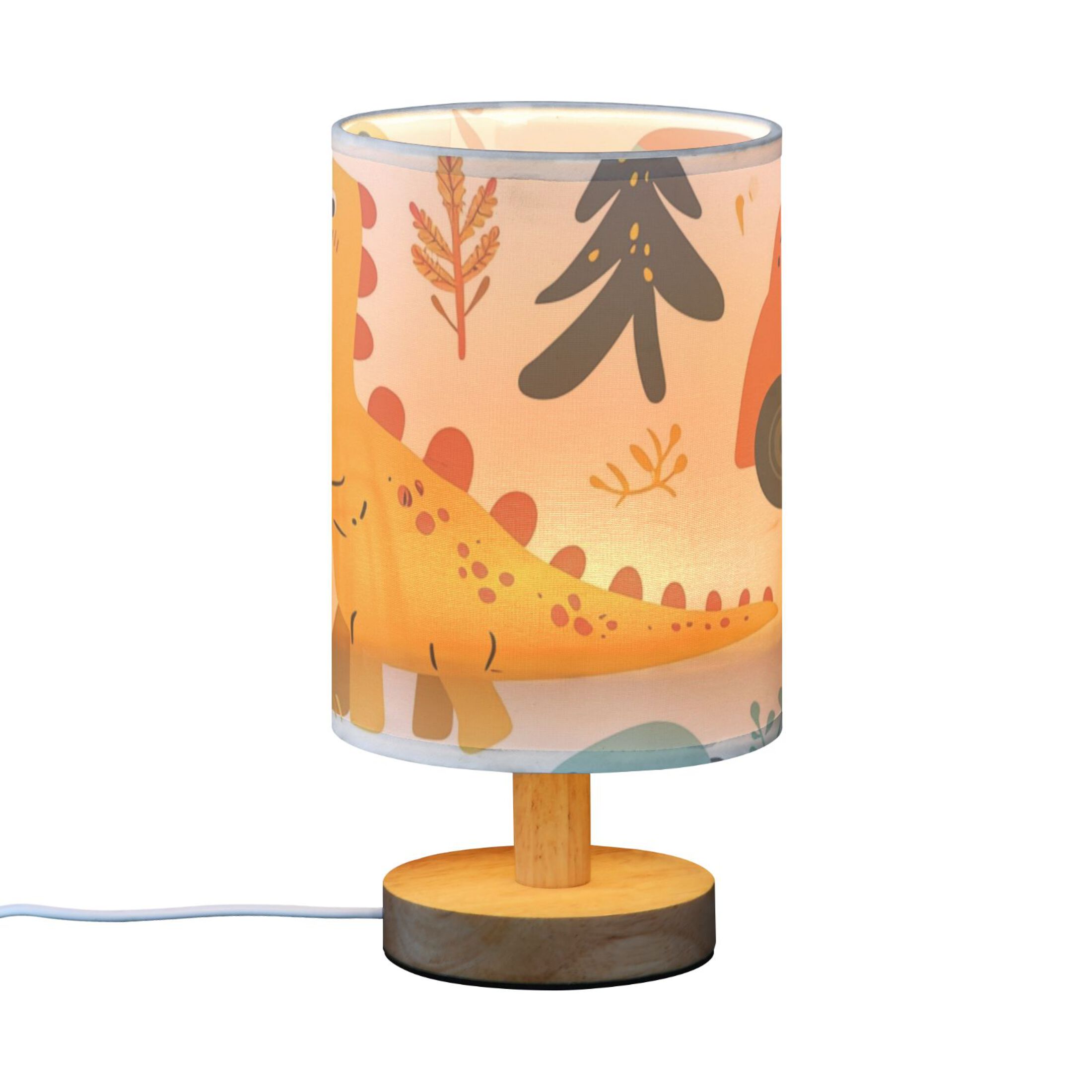 Dinosaurs Birds Leaves Cars Table Lamp USB Bedside Desk Nightstand Lamp Printed Gifts Small Lamp Wood Base for Bedroom Living Room Kids Room College Dorm