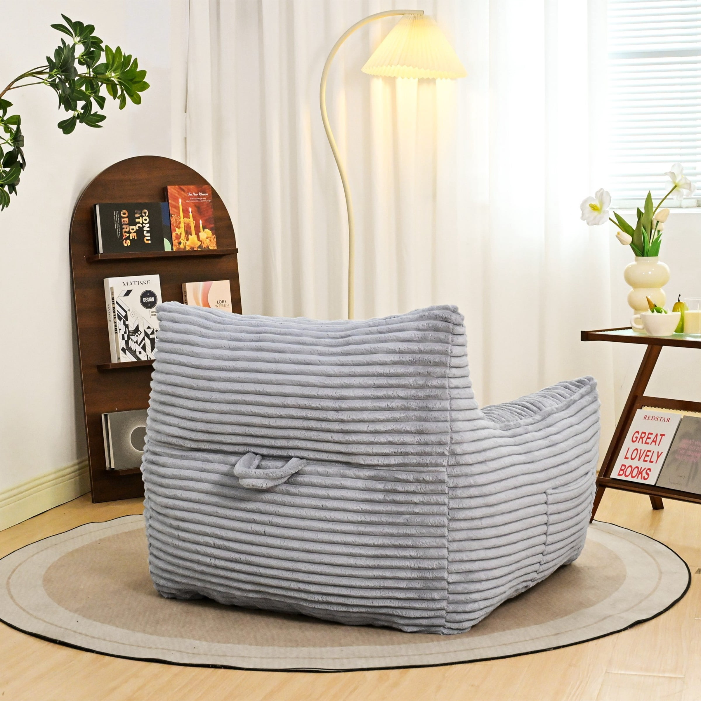 Oversized Bean Bag Chair for Adults with Armrests, Comfy Foam Lounge Sofa Chair for Living Room Bedroom Dorm, Light Gray