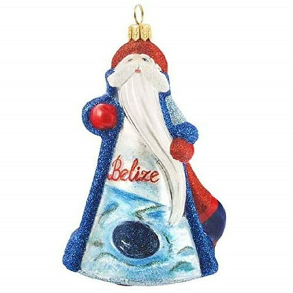 Joy to the World Glitterazzi Belize Santa Polish Glass Christmas Ornament