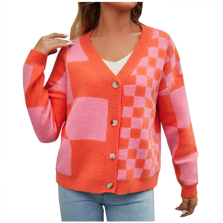 On Clearance Crochet Cardigan Women's Color Panel Knit Cardigan