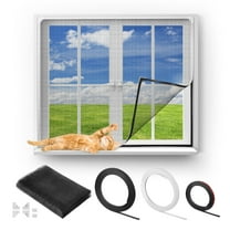 VEVOR Magnetic Window Screen, 58.27 x 39.17 inch PVC and Fiberglass Mesh, White Frames with Black Magnetic Strip and Wind Clips, No Drilling Easy Installation, Magnetic Screen for House Window