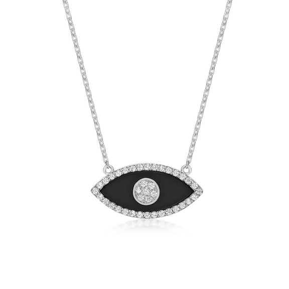 Black Onyx Evil Eye Pendant Necklace for Women in 925 Sterling Silver on 18 Inch Long Adjustable Chain Lobster Claw by Lavari Jewelers