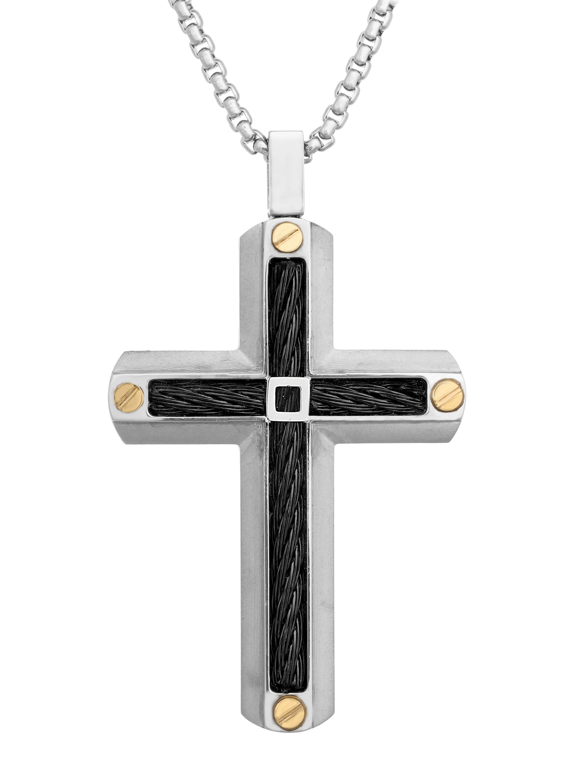 Cross Black Resin Stainless Steel Pendant with 24" Black Stainless Steel Chain 