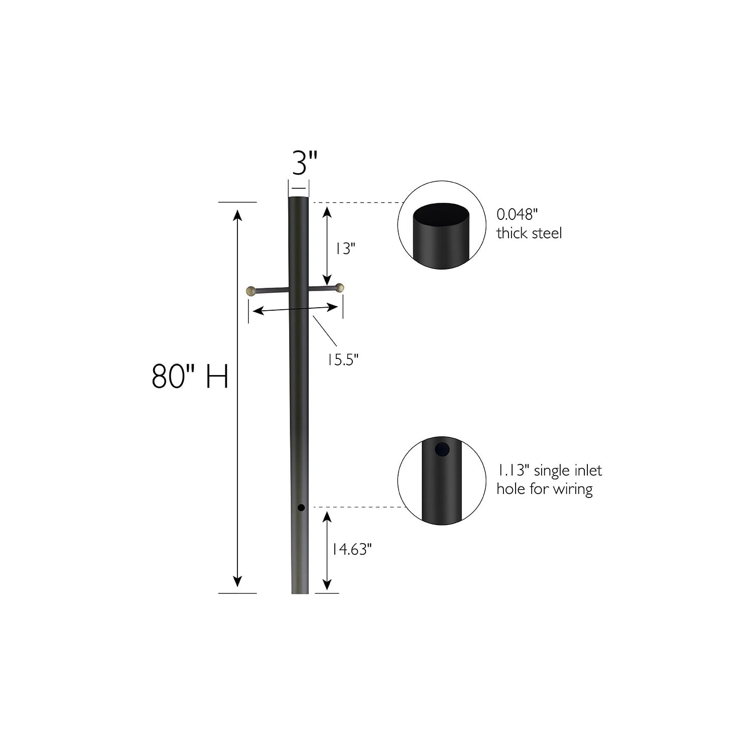 Design House 80" Direct Burial Outdoor Lamp Post with Cross Arm, Black