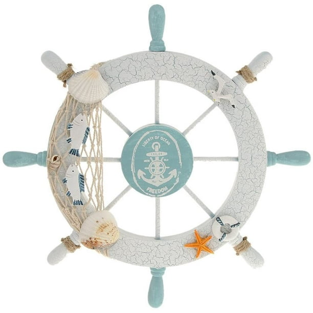 Nautical Wooden Wheel Decor, Beach Boat Ship Steering Wheel Wall Decor