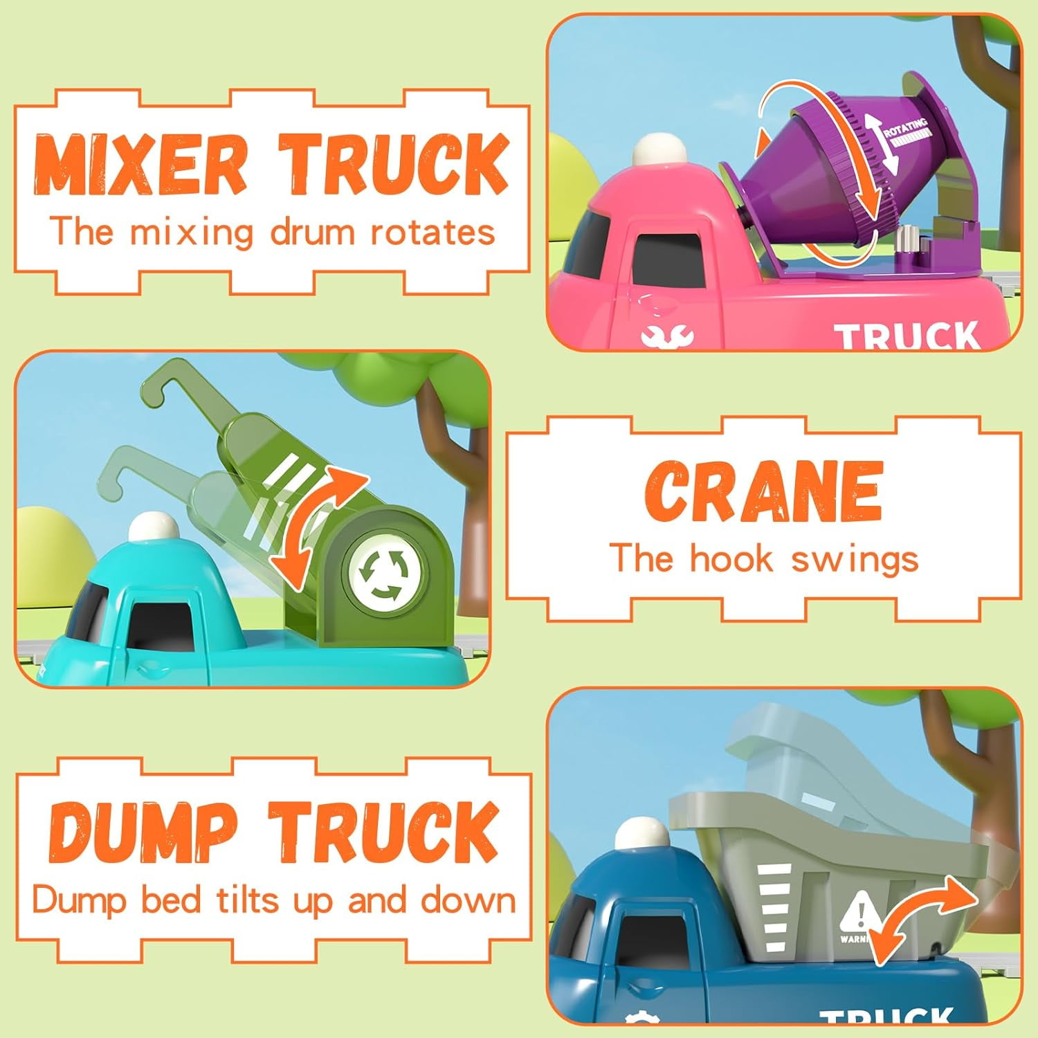 Electric Train Set for Toddlers 2-4, Magnetic Kids Trucks with Tracks, Toy Train with Light & Music, Birthday Gifts for 3-5 Years Old Boys Girls