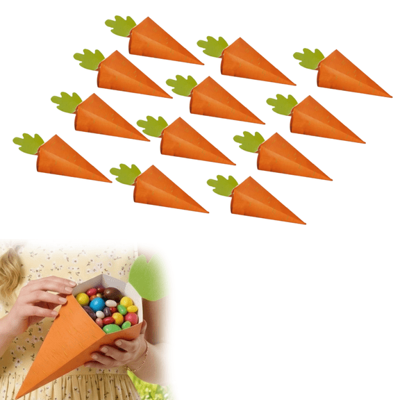 Hagloyecr Easter Gift Wrap Boxes,Treat Boxes 3D Carrot Candy Cookie Boxes Cardboard Gift Container for Spring Party Favors Supplies 1Set(12PCS)