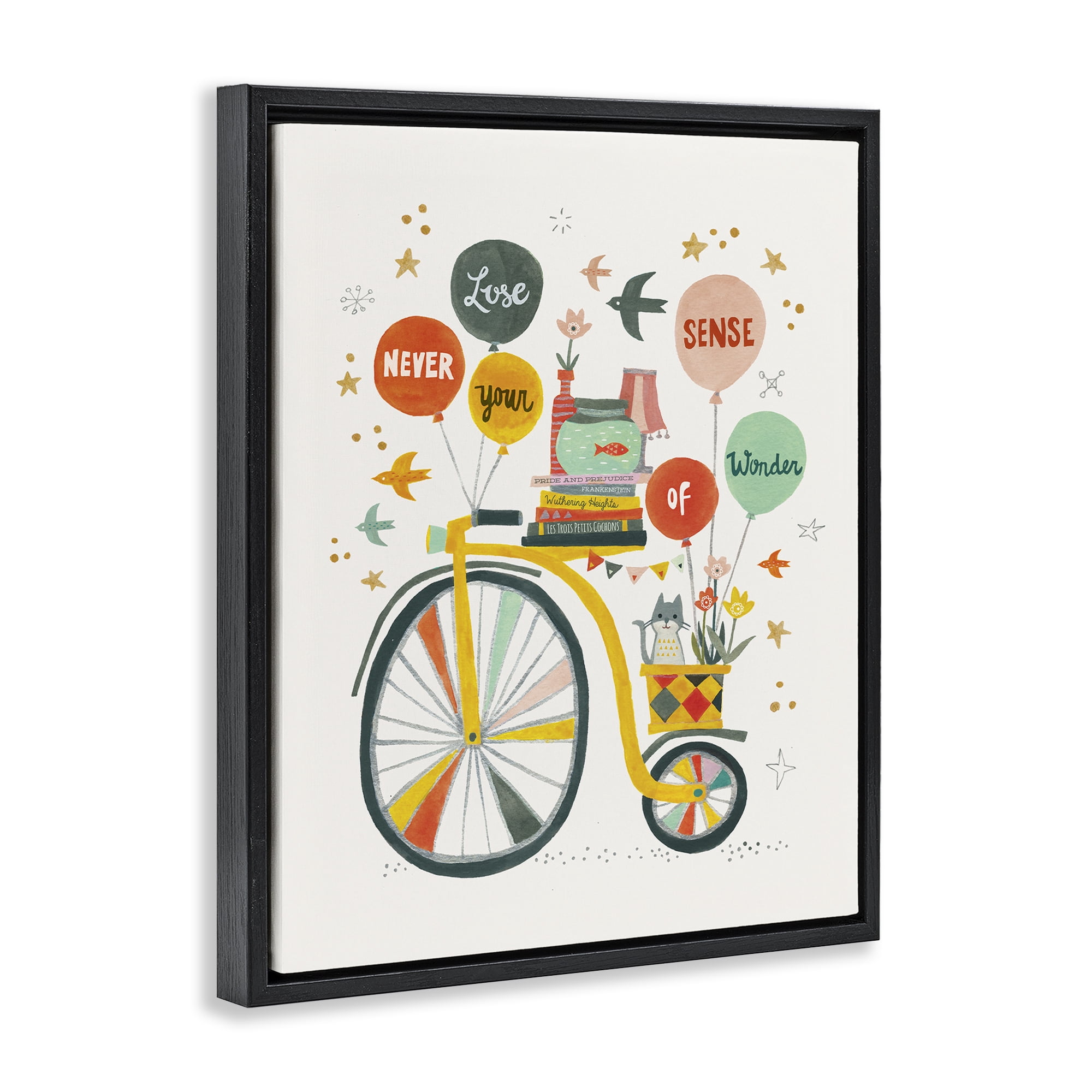 Stupell Industries Sense Of Wonder Bicycle Transportation Painting Black Floater Framed Canvas Art Print Wall Art, 17 x 21