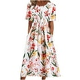 thumbnail image 2 of DailyTrove Women's Floral Print Fit & Flare Maxi Dress, Short Sleeve, Garden Party & Picnic Outfit, Breathable Cotton Blend, 2 of 4