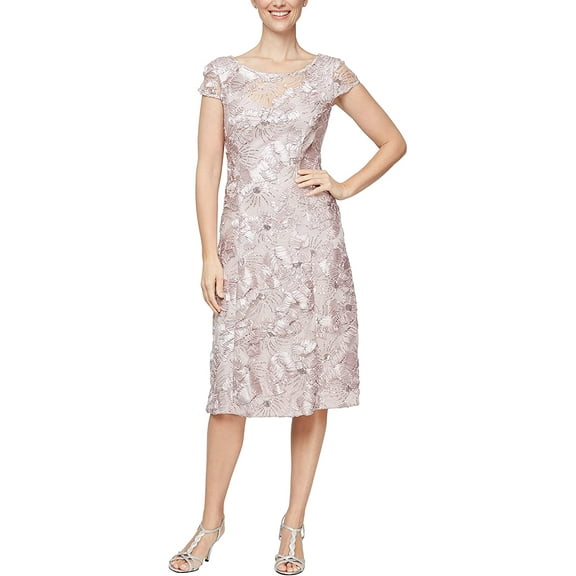 Alex Evenings Womens Short Embroidered Dresses 14 Blush a Line