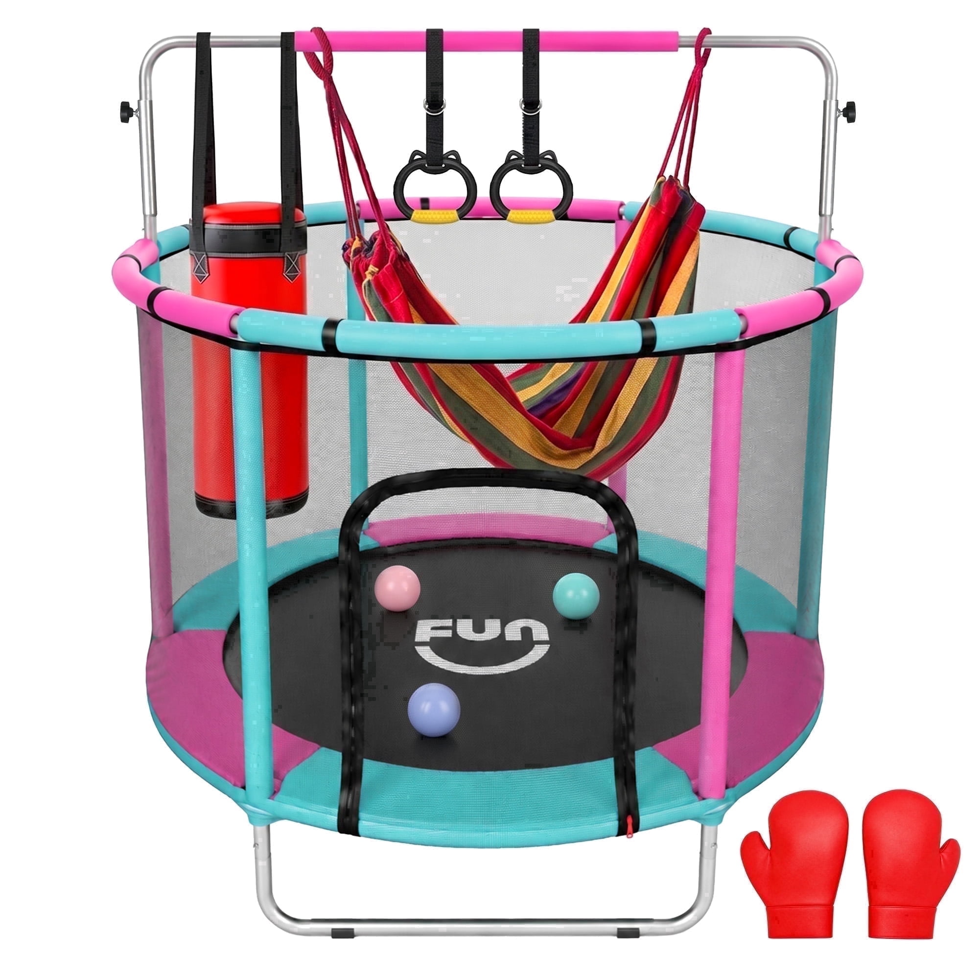 Funseek Mini Trampoline Set All-in-One Entertainment Trampoline Bearing 132lb Blue and Pink