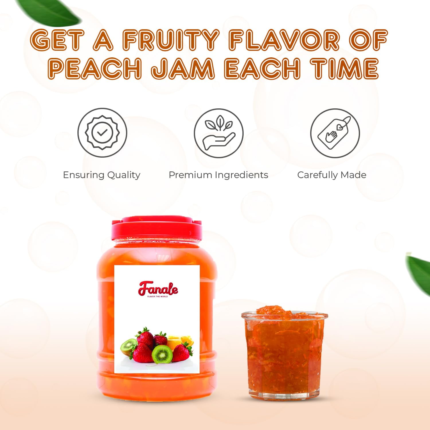 Fanale Peach Flavor Fruit Jam for Bubble Tea, Smoothies, Slushes & Desserts, 9 lb Each, Pack of 4, JAM006-CS