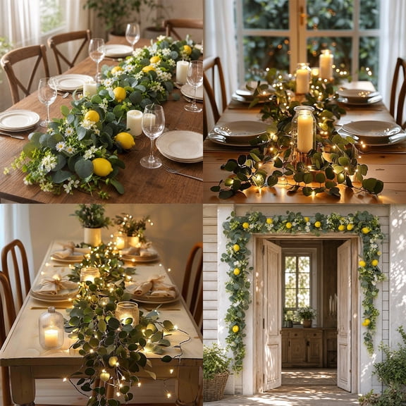 Yeciiwht Christmas Eucalyptus Garland with Lights, Twinkling Tree Light Garland Warm White LED Artificial Vine for Dining table, Fireplace, Xmas Decor