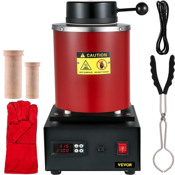 VEVOR Gold Melting Furnace, 1350W, 2102 ℉ Max Temperature, 3 kg Digital Electric Melting Furnace, with 1 kg and 3 kg Ceramic Crucible and Ingot Die