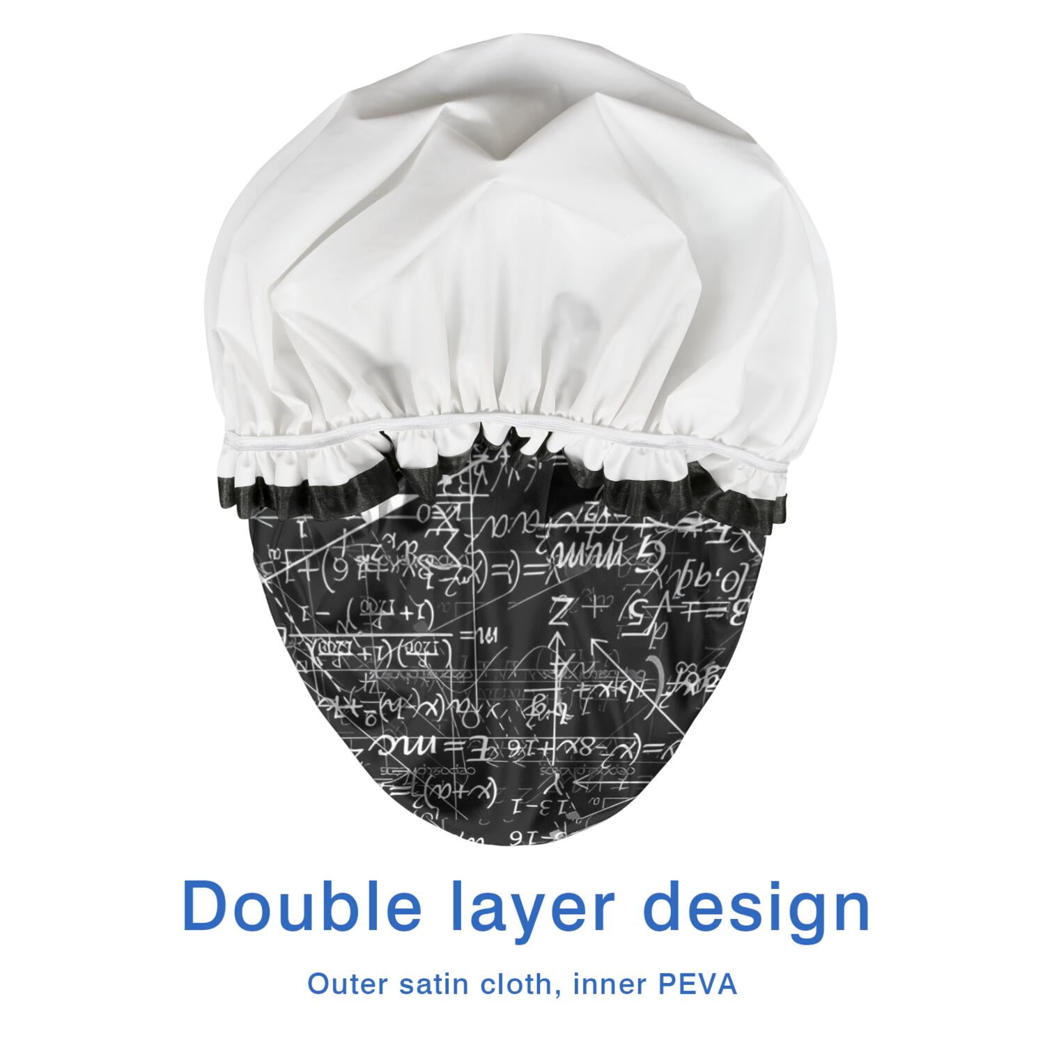 Shower Caps,Math Equations Geometric Shapes Waterproof Shower Cap for Women 4 Pieces,Double Reusable Hair Cover for Shower PEVA Elastic Stretch Hem