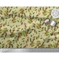 thumbnail image 2 of Soimoi Tissu Beige en Crêpe Satin Japonais Imprimé Baies Rouges & Feuilles de Houx au Mètre 42 Pouces de Large, 2 of 3