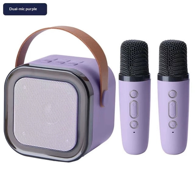 Mini Machine for Kids Girls & Boys - Portable Bluetooth Speaker with 2 Wireless Microphones - Kids Birthday Gifts for Ages 4-10 - Kids' Instrument Accessories - Purple