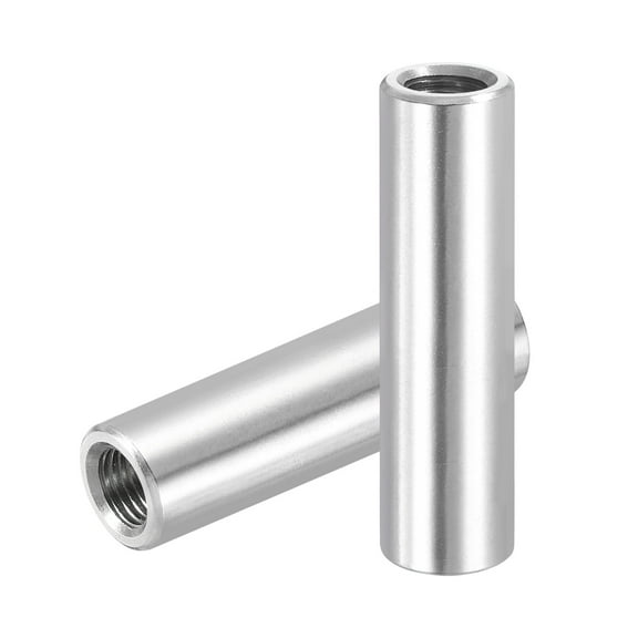 Uxcell M8x1mm Pitch 304 Stainless Steel Round Coupling Nuts, 2 Pcs 45mm / 1.77" Length Metric Fine Thread Connector Sleeve Rod Bar Stud Fully Threaded Nut Fasteners, Silver Tone