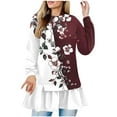 thumbnail image 2 of Fznquz Long Sleeve Blouses for Women Casual Red Crewneck Flowy Shirt Vacation Loose Fit Dressy Clothing, 2 of 5
