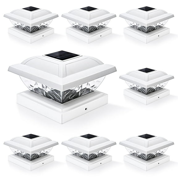 GIGALUMI Solar Powered LED Outdoor Fence Post Cap Lights, 8 Pack, Cold White