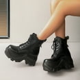 thumbnail image 2 of Dakaela Bottes à Plateforme à la Cheville pour Femmes, Talon Haut Épais, à Enfiler, Bottillons, Style Combat, Moto, à Talon Compensé, 2 of 8