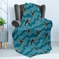 thumbnail image 4 of Aboriginal Soft Flannel Fleece Throw Blanket, Reptile on Waves and Dots, Cozy Plush for Indoor and Outdoor Use, 50" x 60", Sea Blue Dark Taupe, by Ambesonne, 4 of 5