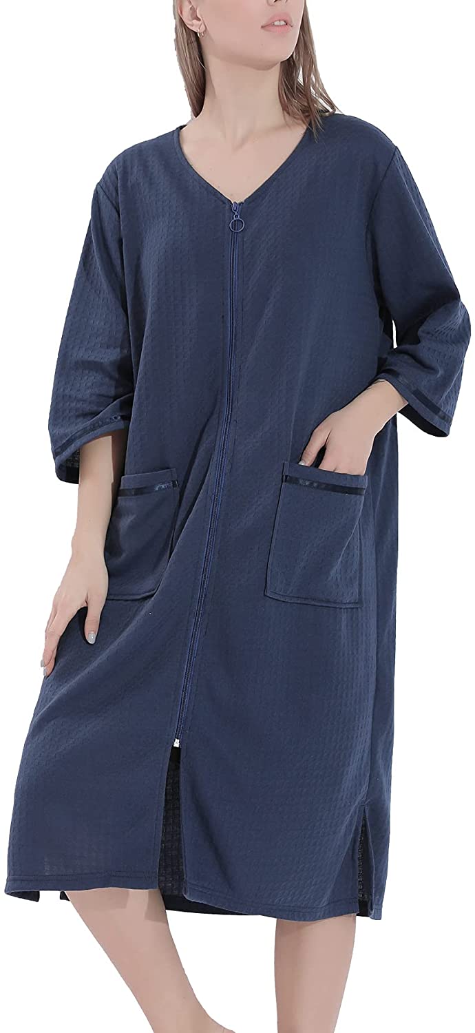 SHTUUYINGGWomen's Soft Bathrobes Zipper Short Sleeve Robes Pajamas