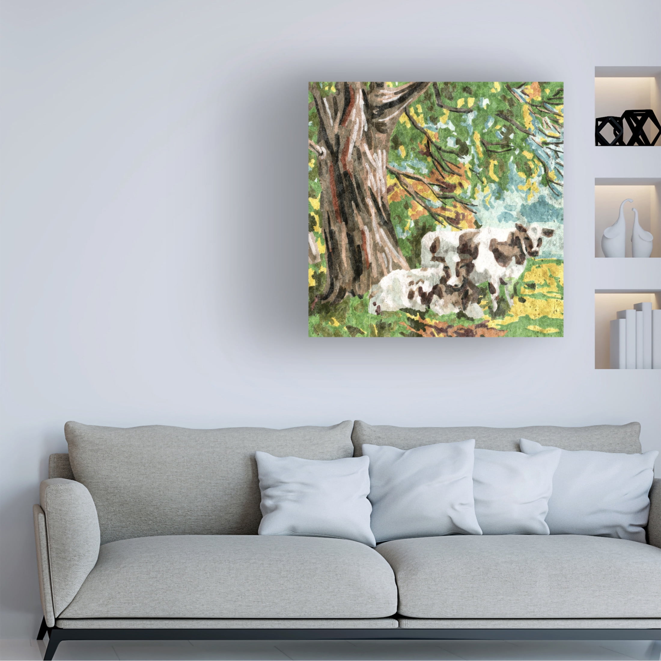Trademark Fine Art Melissa Wang  Cows Under a Tree II Canvas Wall Art
