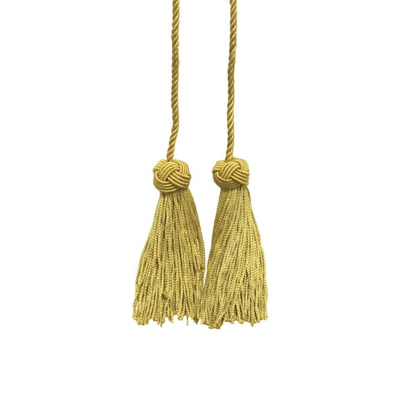 Turkish Head Double Tassel Curtain and Drapery Tieback / Holdback, 3 3/4" Tassel (9.5cm), 27" Spread (68.5cm) # BHCT, Light Gold #B7 (Light Yellow Gold) Sold Individually