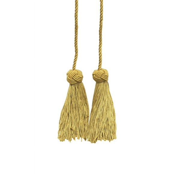 Turkish Head Double Tassel Curtain and Drapery Tieback / Holdback, 3 3/4" Tassel (9.5cm), 27" Spread (68.5cm) # BHCT,, Light Gold #B7 (Light Yellow Gold) Set of 4