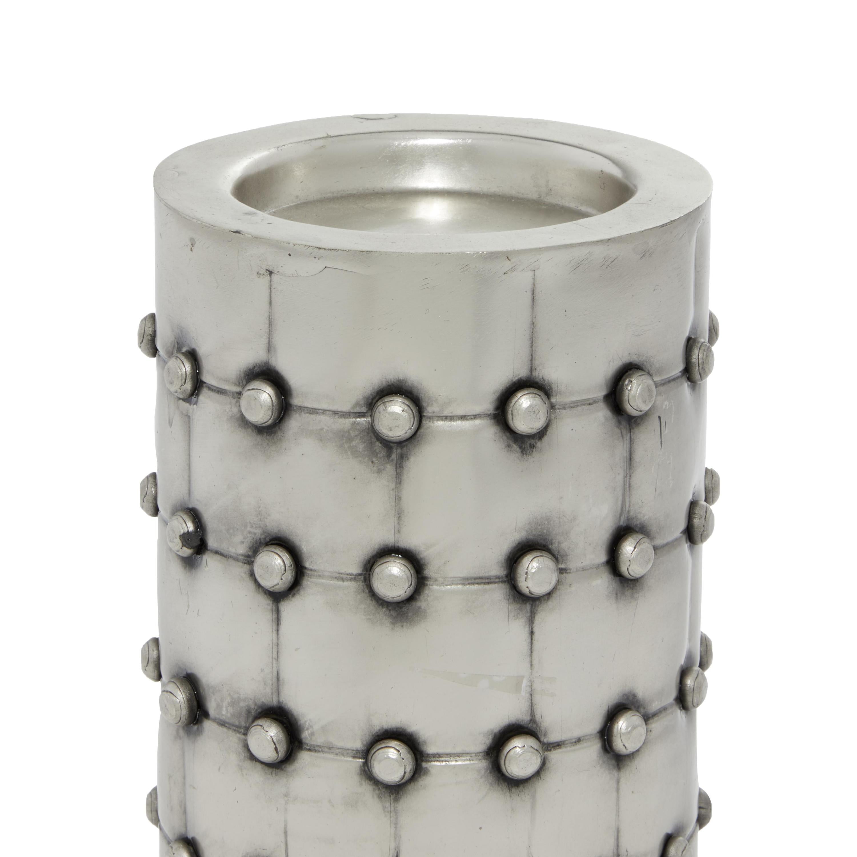 DecMode 3 Candle Silver Metal Handmade Pillar Candle Holder with Studs, Set of 3