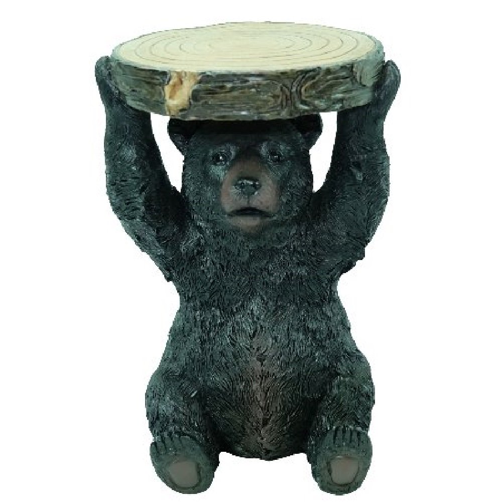 Black Bear Holding Wood Block Candle Stand New